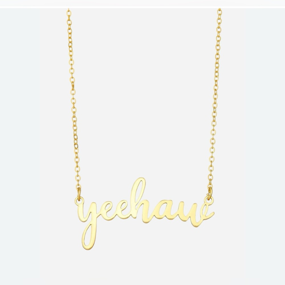 Gold tone yeehaw cursive scripture country western cowgirl rodeo necklace - Picture 3 of 11
